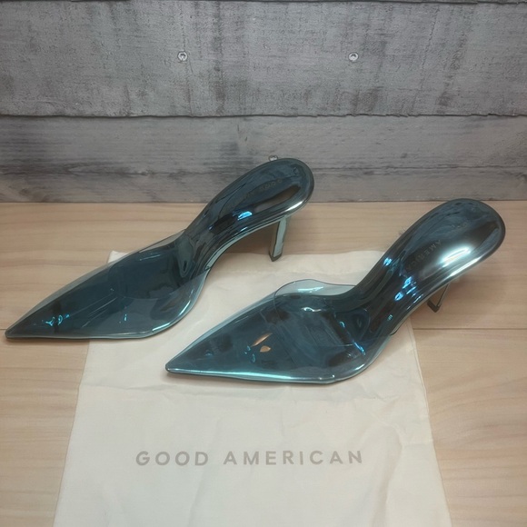 GOOD AMERICAN CINDER-F*CKING-RELLA MULE TRANSLUCENT BLUE NWOB INCLUDES SHOE BAG - Picture 11 of 14